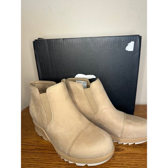 SOREL Evie Women's Nubuck Leather Pull On Taupe LT Brown Wedge Boots SZ 7 - Picture 1 of 3
